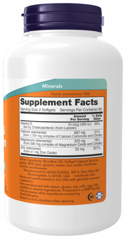 NOW Calcium & Magnesium Softgels With Vitamin D and Zinc, 120 капсул NOW Calcium & Magnesium Softgels With Vitamin D and Zinc, 120 капсул