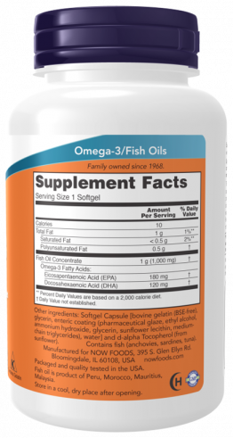 NOW Omega-3, Molecularly Distilled &amp; Enteric Coated Softgels, Омега-3 дезодорированная, 90 капсул