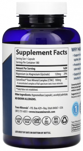 Trace Minerals Magnesium Glycinate 120 mg, 180 капсул Trace Minerals Magnesium Glycinate 120 mg, 180 капсул