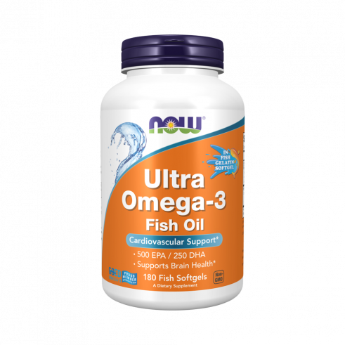 NOW Ultra Omega-3 Fish Oil 500 EPA/250 DHA, Ультра Омега-3 Фиш Ойл 500 ЭПК/250 ДГК, 180 капсул